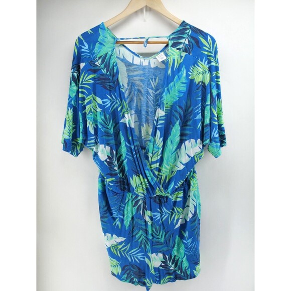 Peyton & Parker Leaf‎ Romper Swimsuit Cover-Up Blue Tropical Size Large - Picture 1 of 8